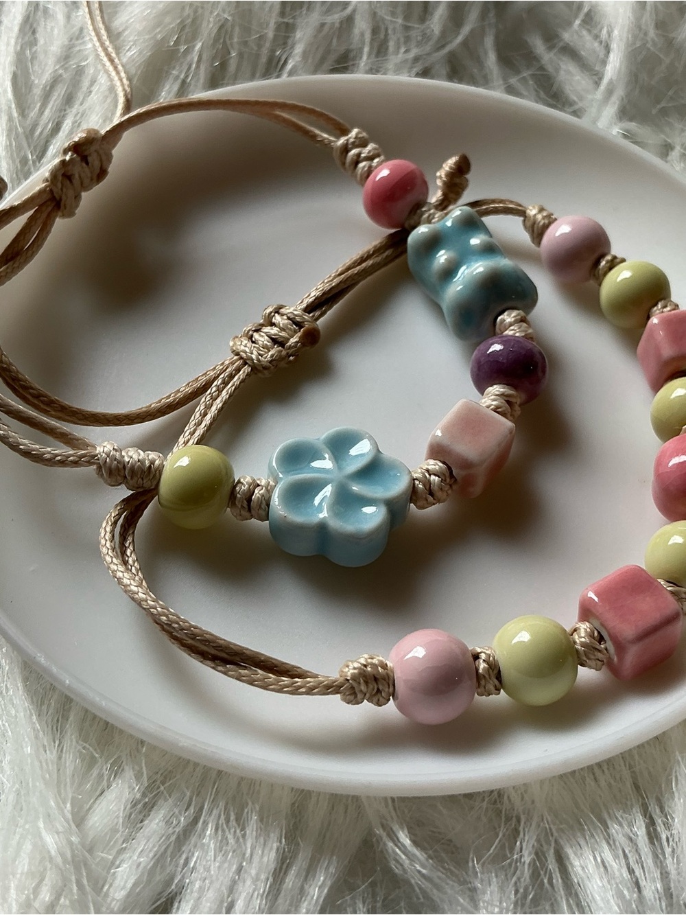Two Cute Ceramic Bead Adjustable String Bracelets - Picture 4 of 6
